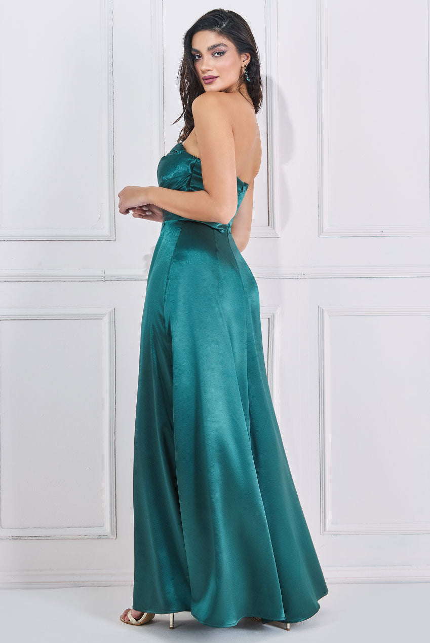 Goddiva Front Split Satin Bandeau Maxi Dress - Search result: Sleek and elegant satin bandeau maxi dress with a front split from