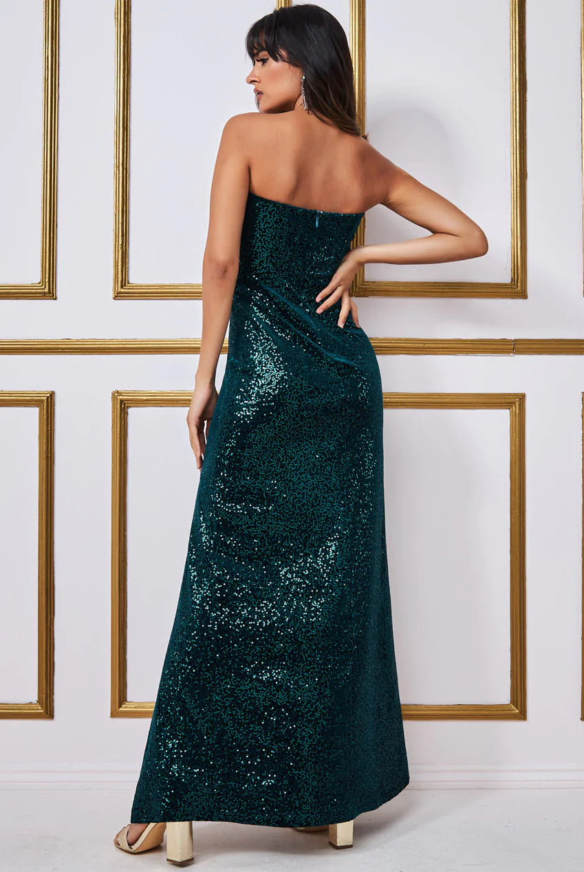 Goddiva Maxi Dress with Sequin Velvet Bandeau