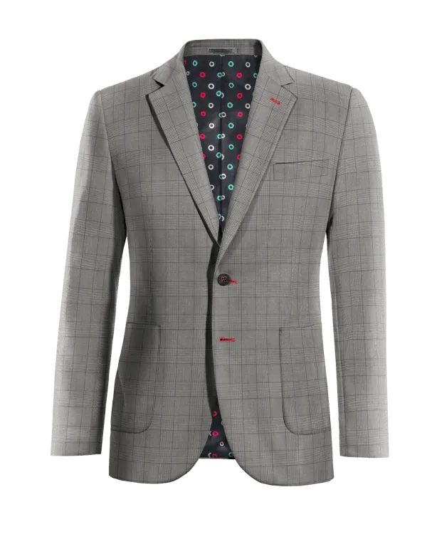 Gray Prince of Wales Checkered Mid-Season Blazer