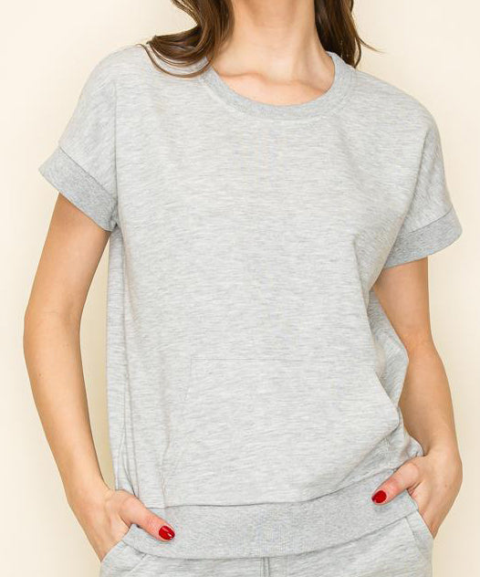 Grey Ribbed Short Sleeve Sweatshirt