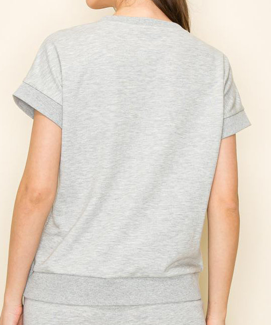 Grey Ribbed Short Sleeve Sweatshirt