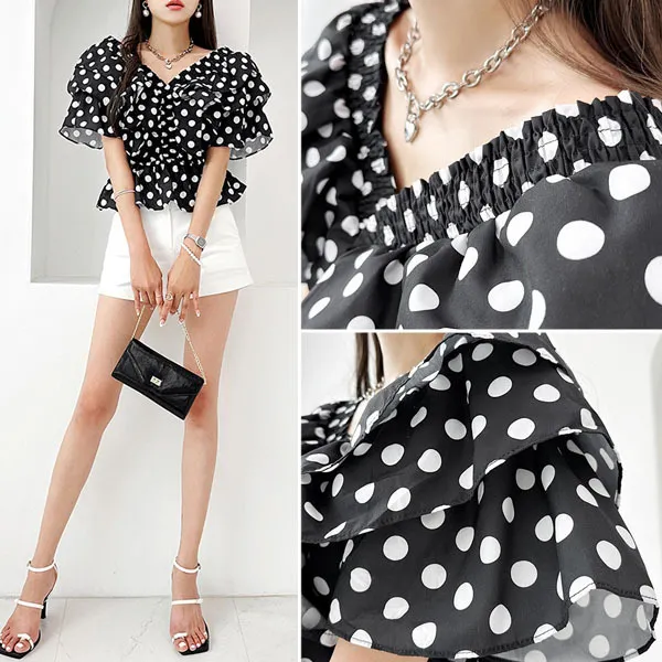 Gumzzi Casual Short Sleeve Shirts and Blouses in Dots Style