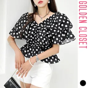 Gumzzi Casual Short Sleeve Shirts and Blouses in Dots Style