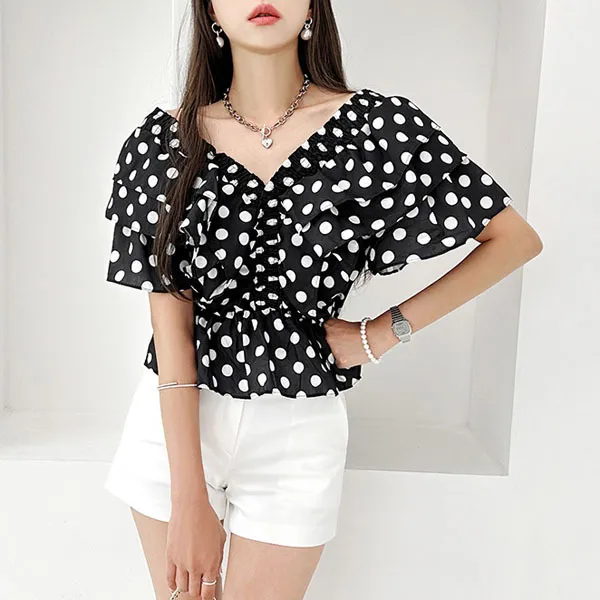 Gumzzi Casual Short Sleeve Shirts and Blouses in Dots Style