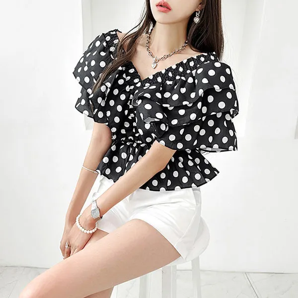 Gumzzi Casual Short Sleeve Shirts and Blouses in Dots Style