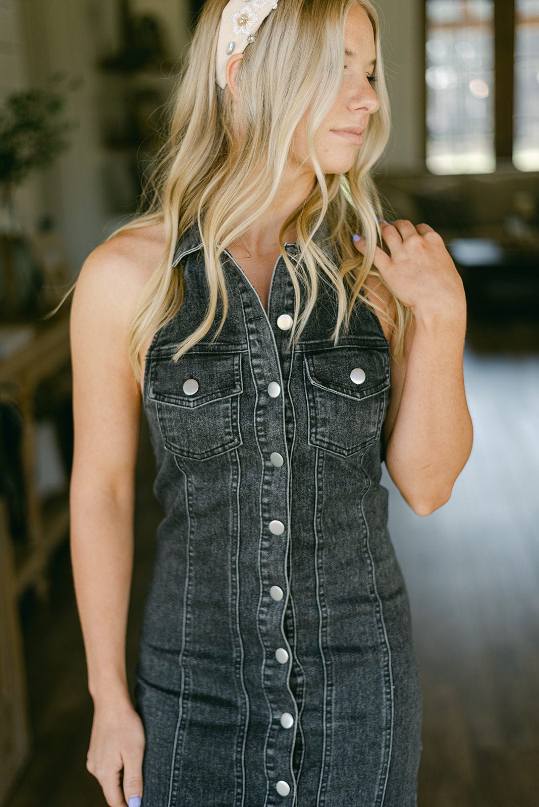 Halter Denim Mini Dress