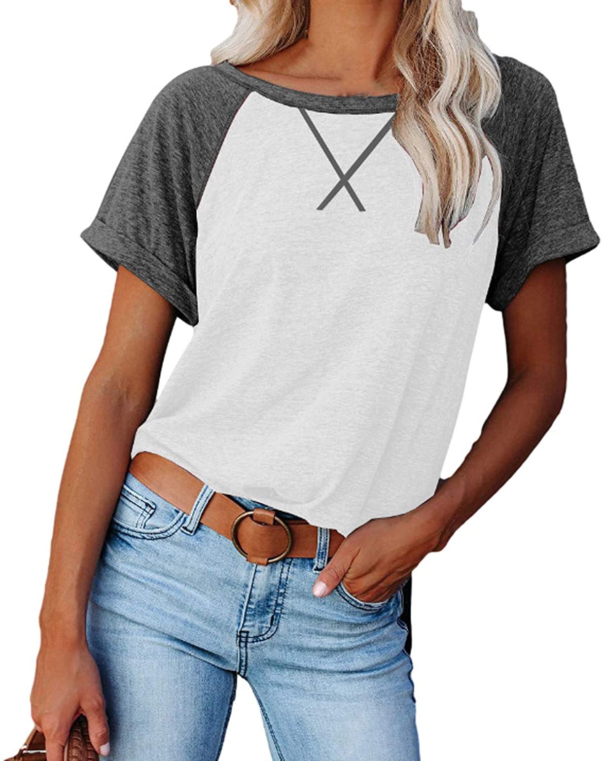 Haute Edition Women's Contrast Raglan Cross Stitch Tee