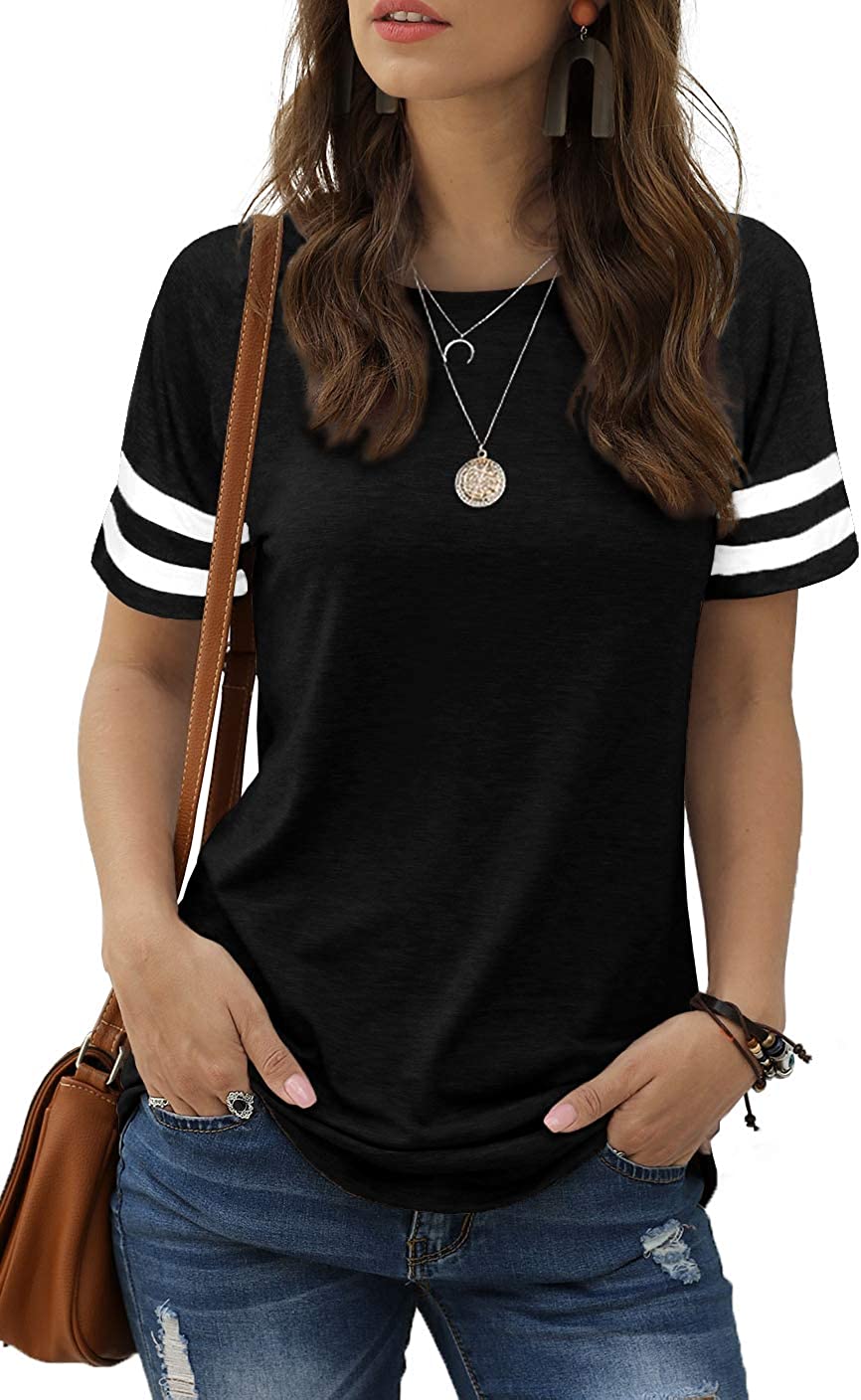 Haute Women's Short Sleeve Varsity Stripe Top for Casual Summer Outfits.