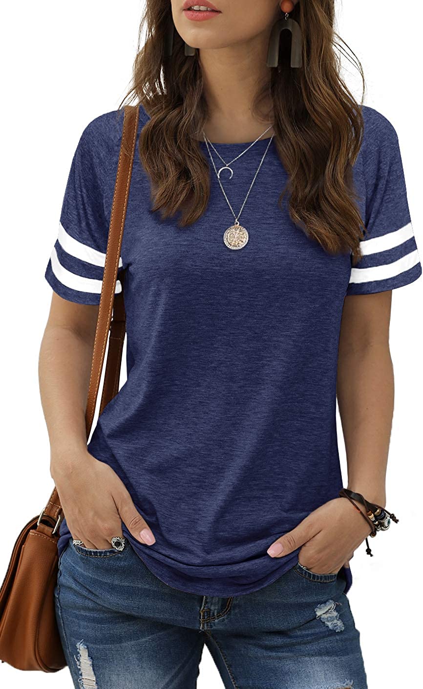 Haute Women's Short Sleeve Varsity Stripe Top for Casual Summer Outfits.