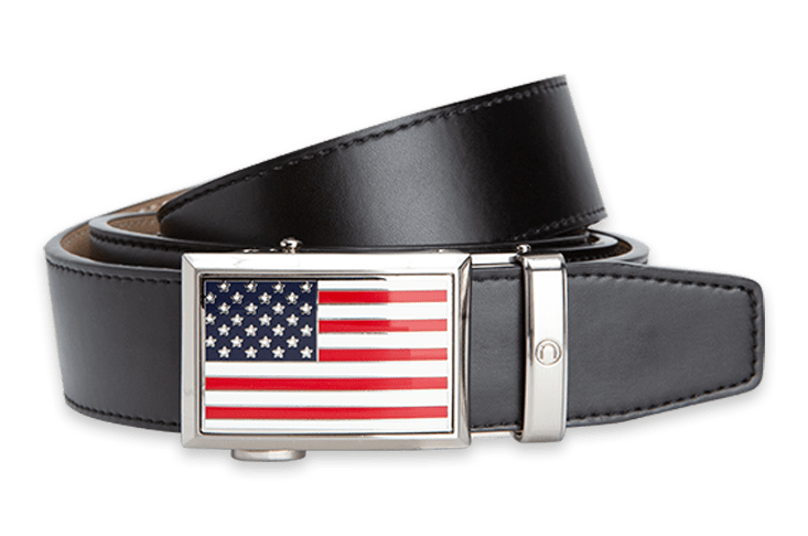 Heritage USA flag black strap, dress belt, 1 3/8 width.