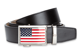 Heritage USA flag black strap, dress belt, 1 3/8 width.