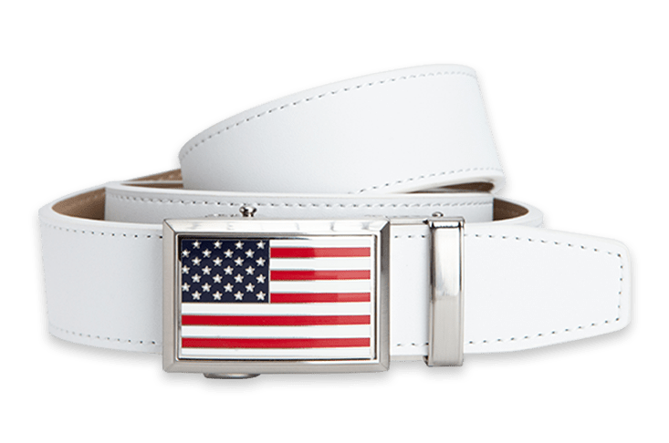 Heritage USA Flag White Classic Dress Belt with 1 3/8 Strap