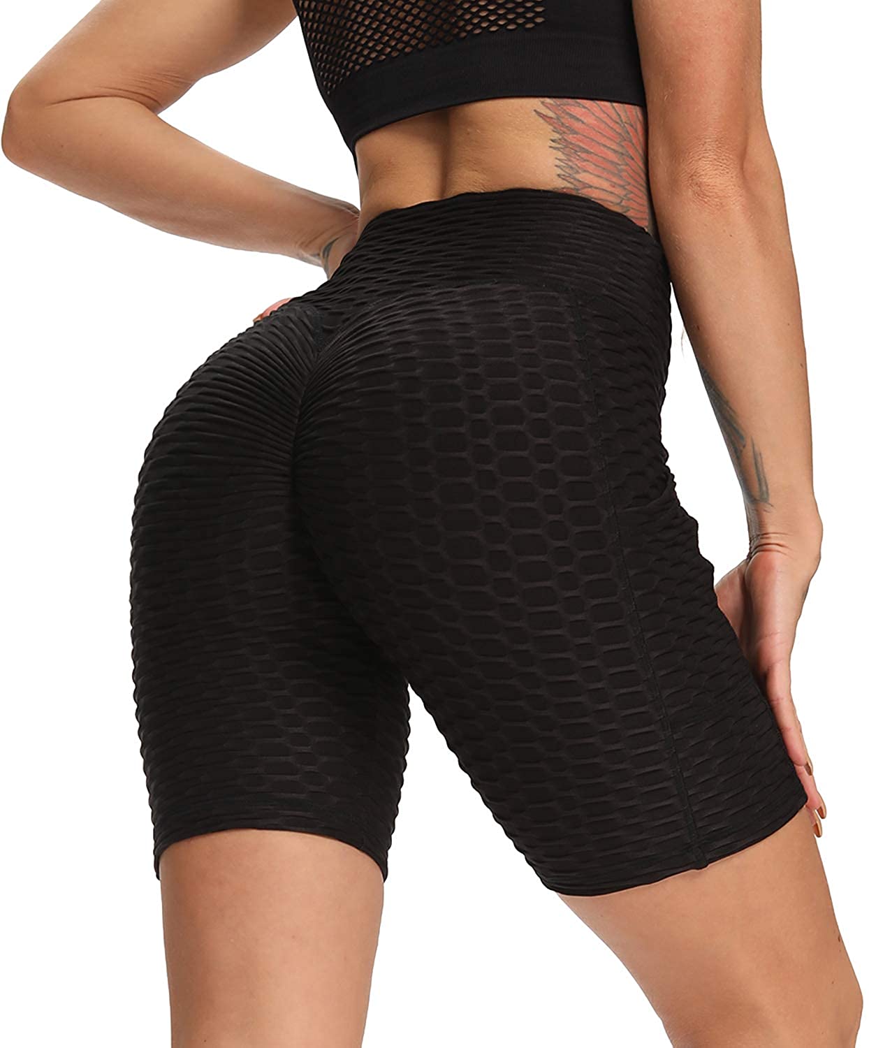 High-End Women's Butt-Lifting Biker Shorts - Solid Color with Pocket