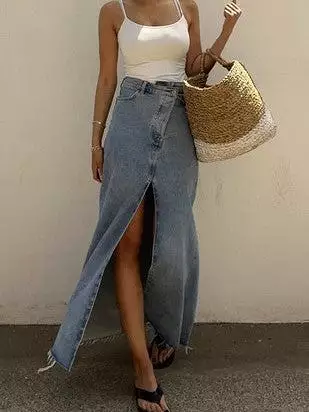 High Waist Denim Maxi Skirt - 27+ Styles Available!