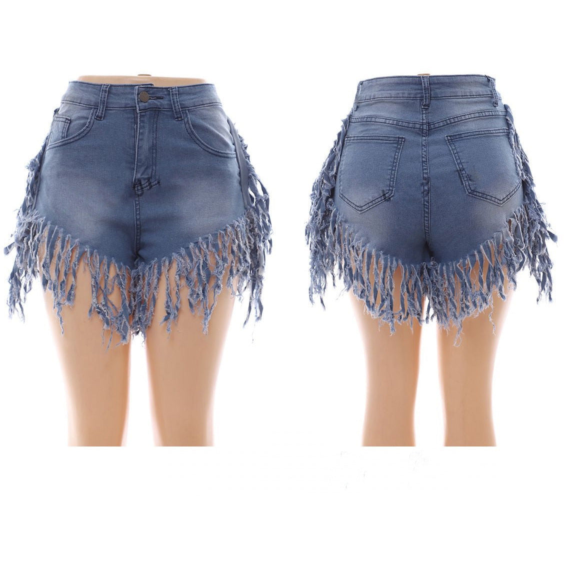 High Waist Fringed Denim Shorts