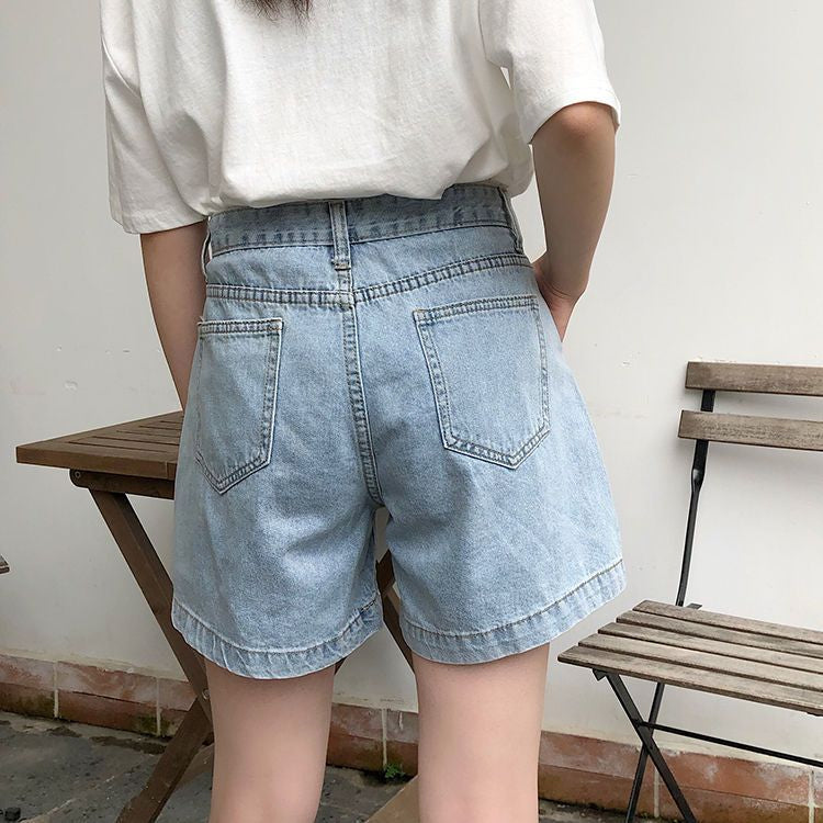 High-Waisted Blue Denim Shorts - Women's Fashion