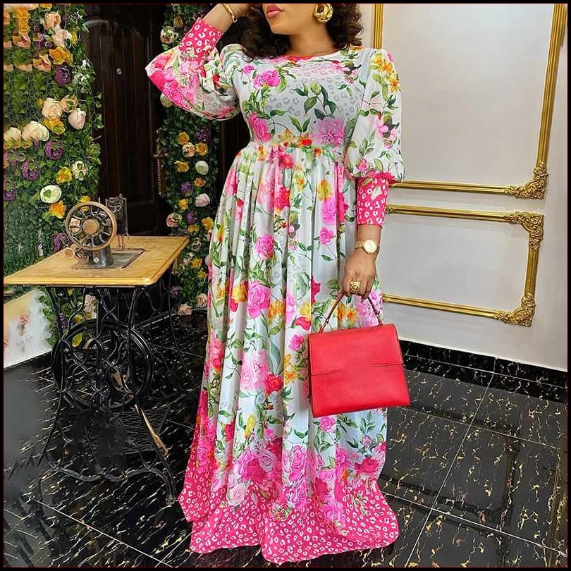 Holiday Dress for Women: 3/4 Sleeve Floral Printed Maxi Dress, Perfect for Parties - S4613945