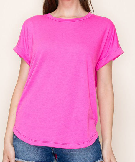 Hot Pink Roll Sleeve Top