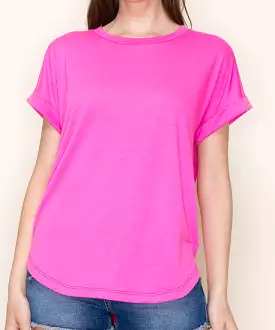 Hot Pink Roll Sleeve Top