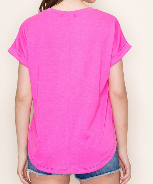 Hot Pink Roll Sleeve Top