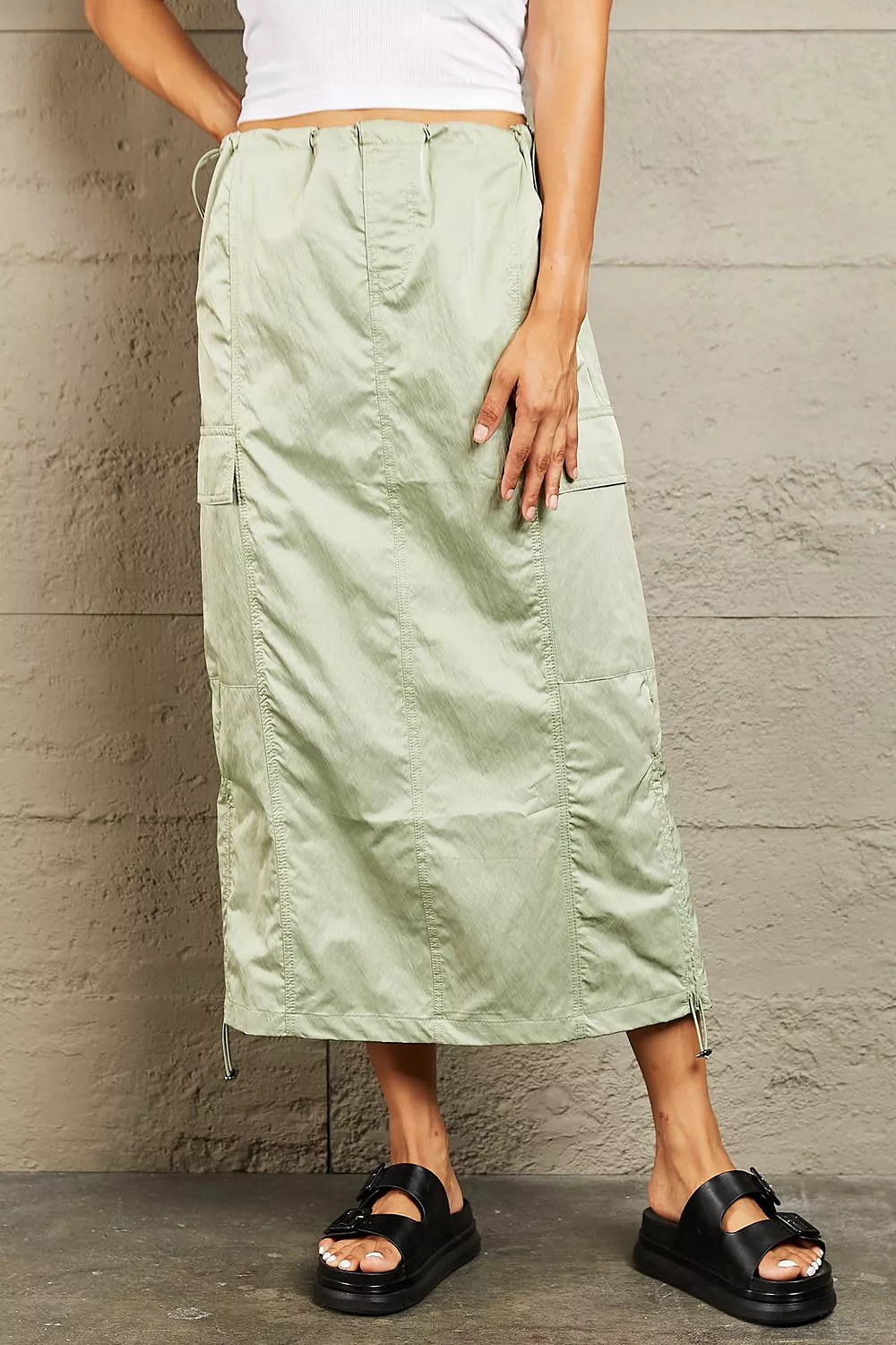 HYFVE High Waisted Cargo Midi Skirt