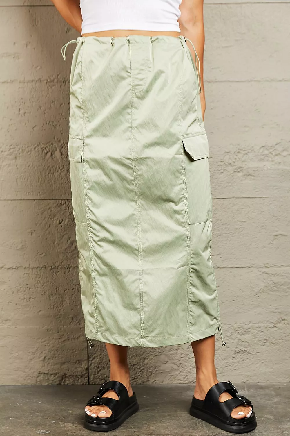 HYFVE High Waisted Cargo Midi Skirt