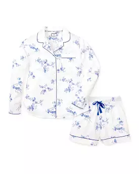 Indigo Floral Twill Long Sleeve Short Set for Women