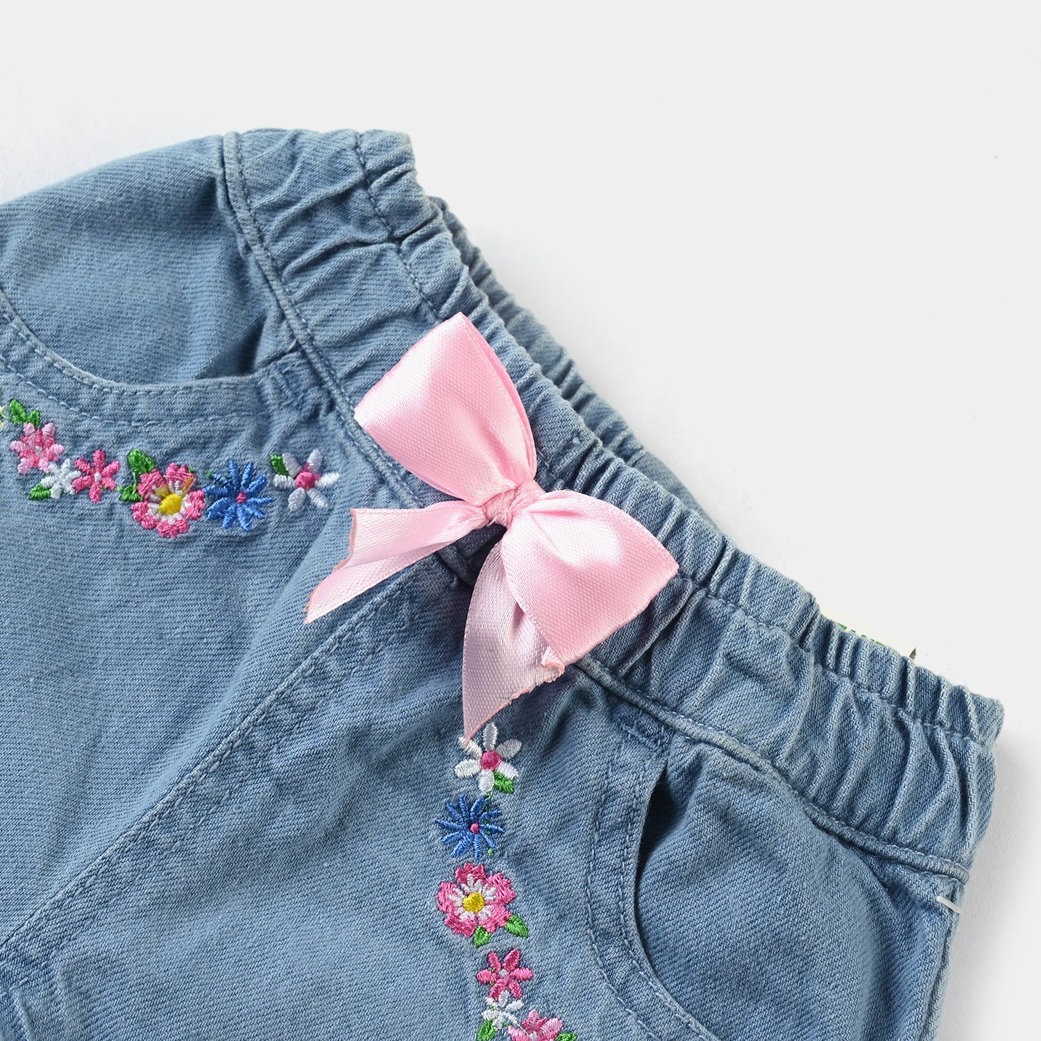 Infant Girls Blue Denim Floral Shorts