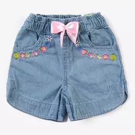 Infant Girls Blue Denim Floral Shorts