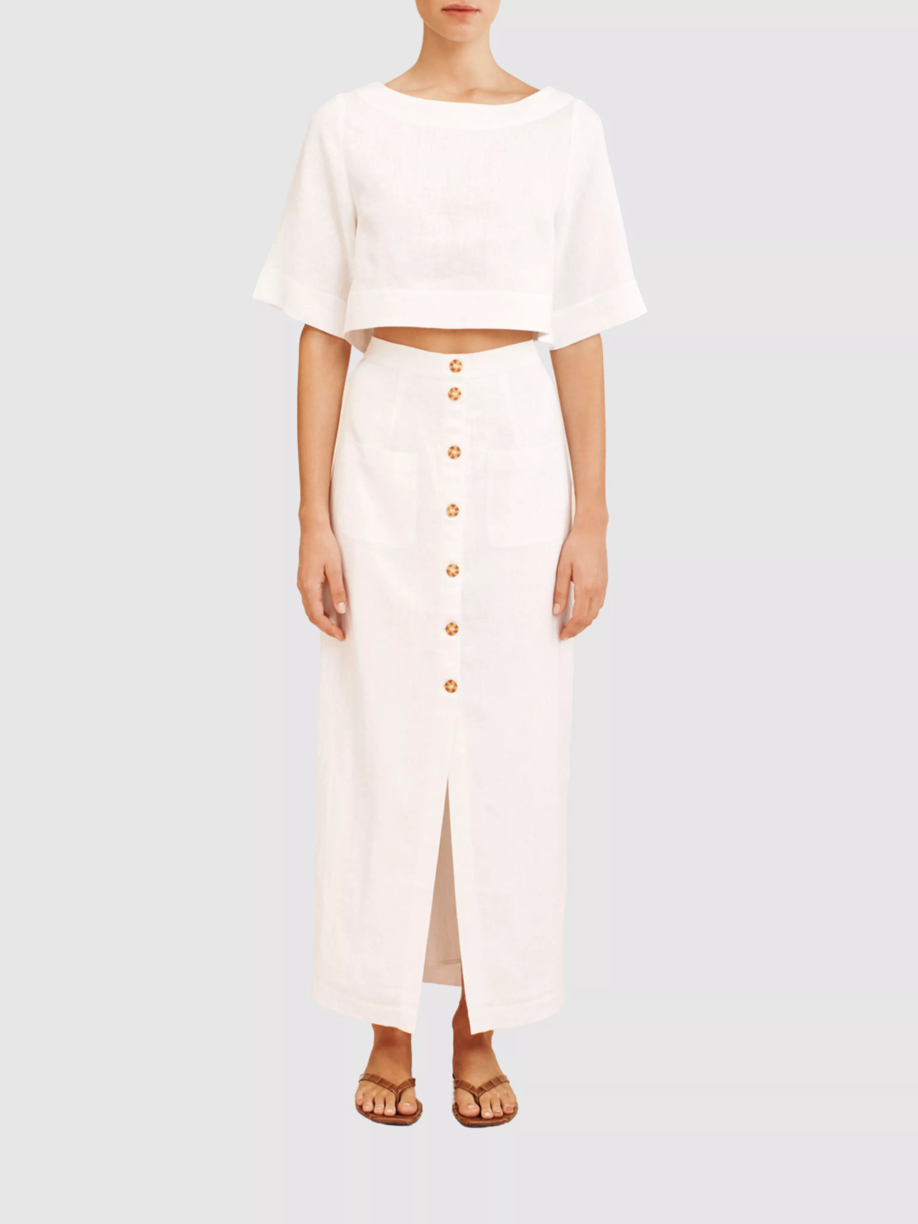 Ivory Button-own Midi Skirt