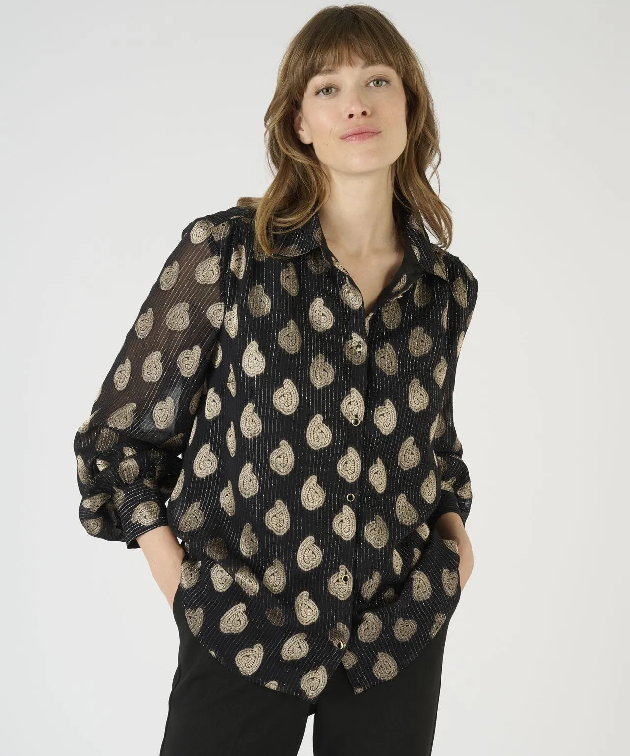 Fashionable Jacquard Foil Print Blouse