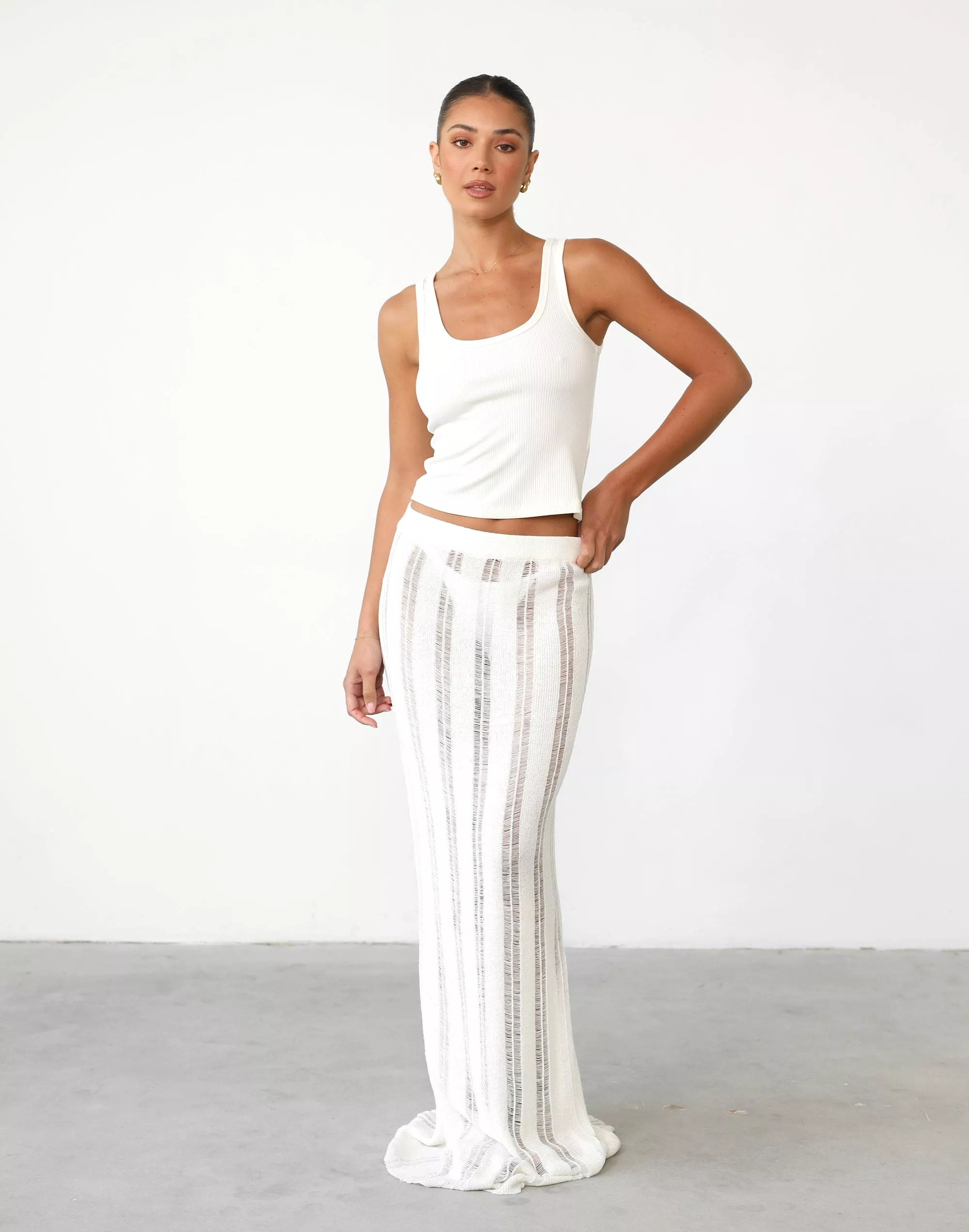 Jafna Maxi Skirt (White) - Shop now for a fabulous white maxi skirt!