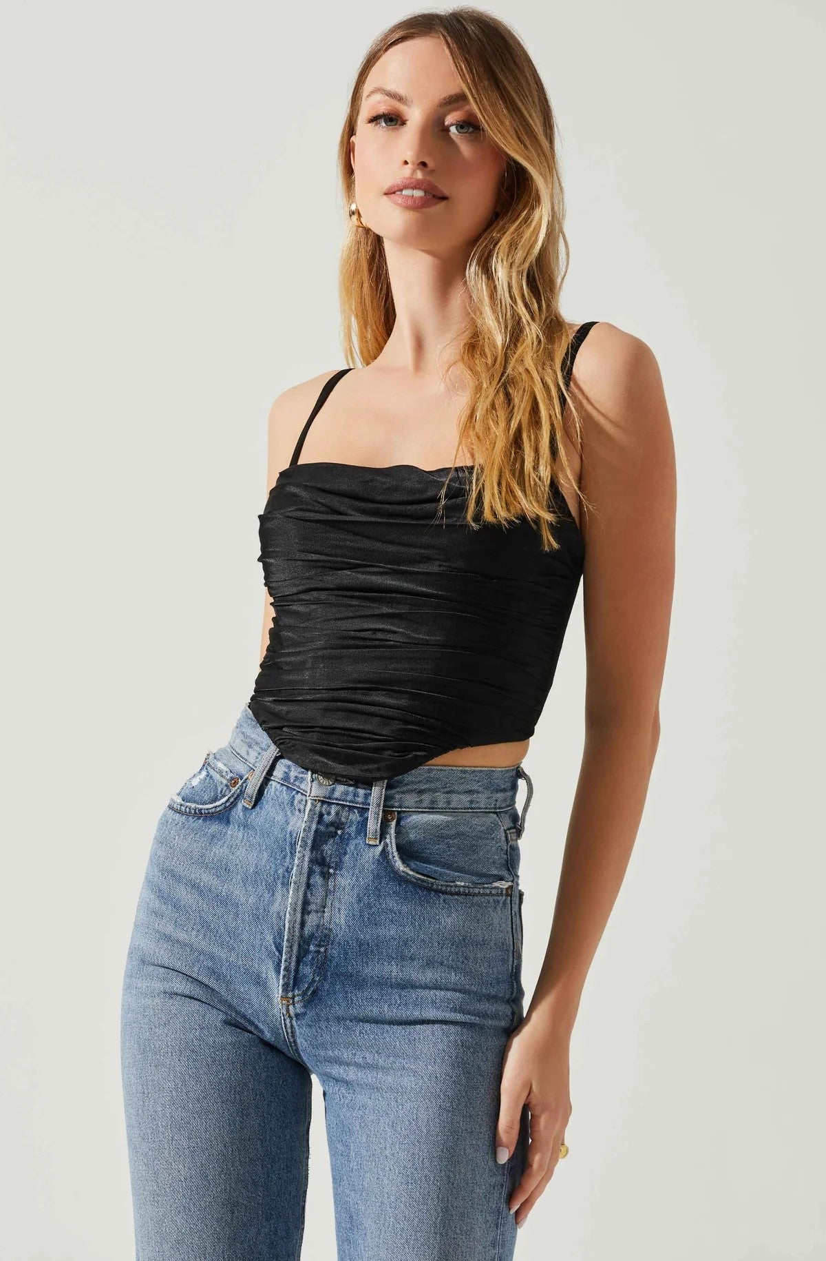 Janet Black Ruched Bustier Top