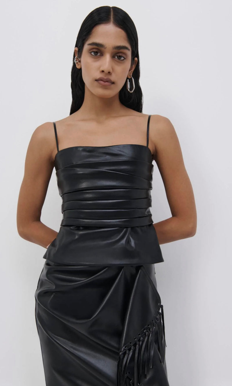 Jonathan Simkhai Imara Vegan Leather Bustier Top - Black