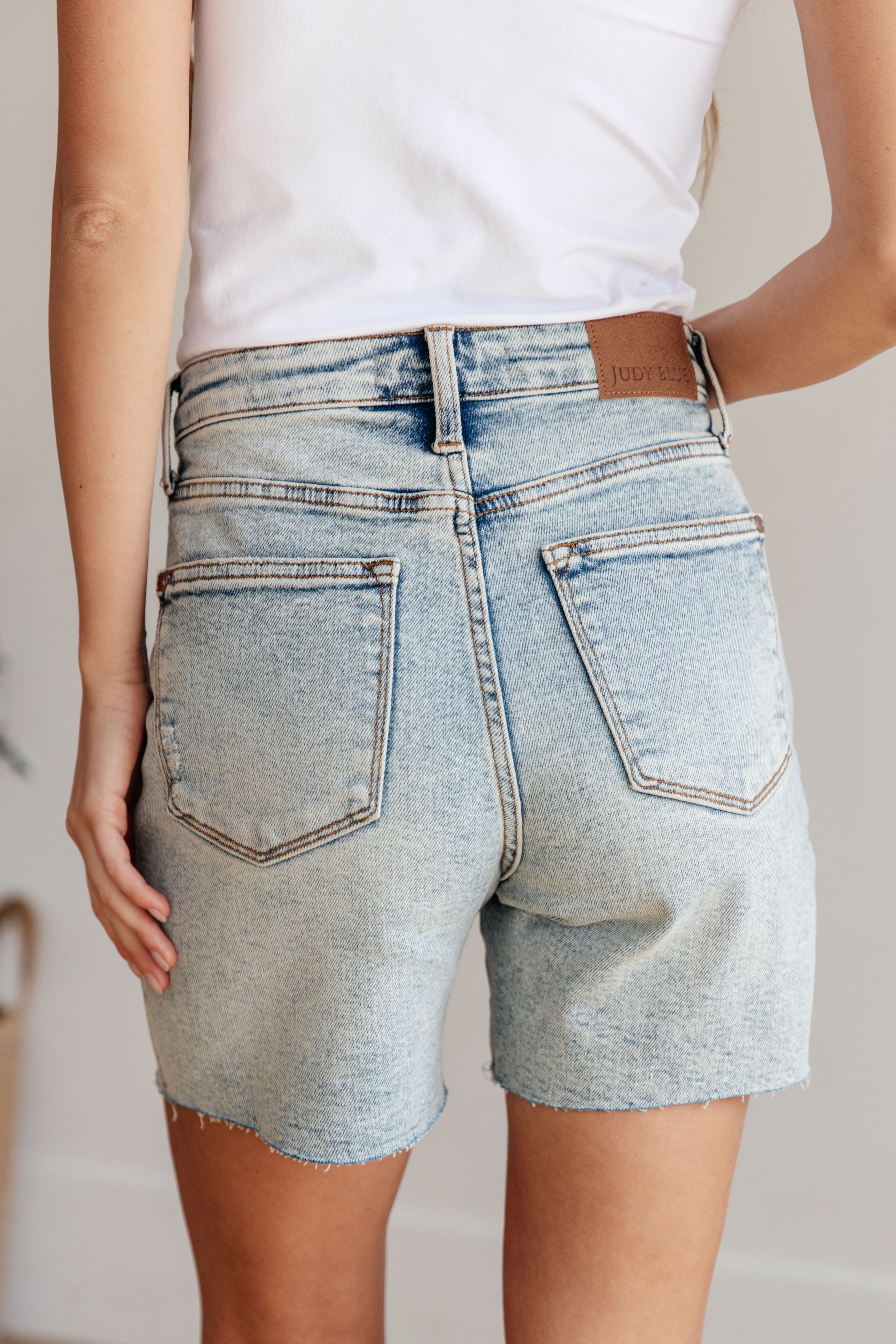 Judy Blue Bobby High Waist Distressed Boyfriend Shorts.