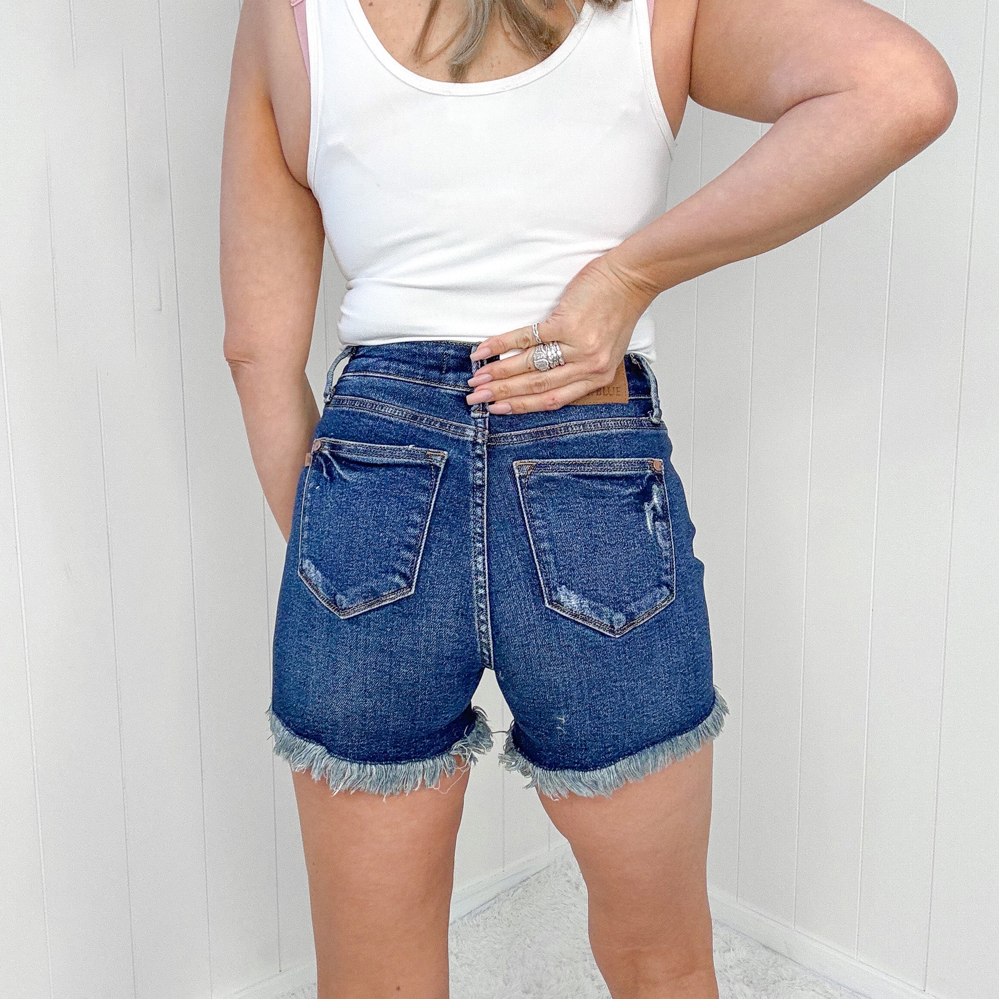 Judy Blue distressed high waist shorts with fray hem