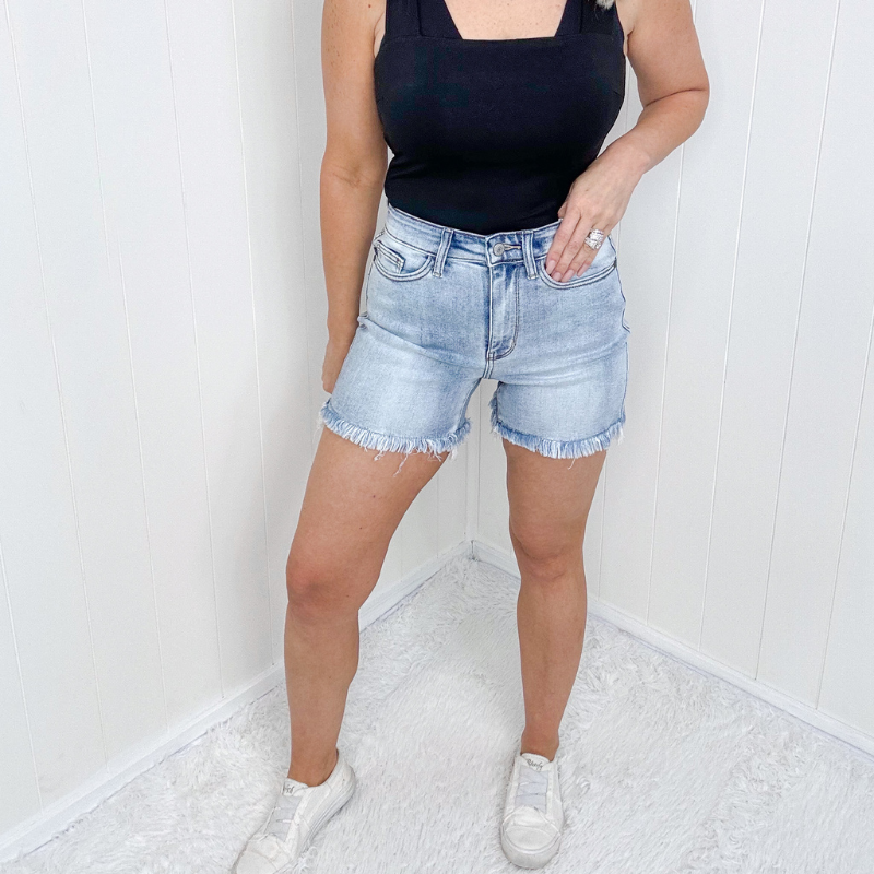 Judy Blue High Waist Frayed Hem Dad Shorts