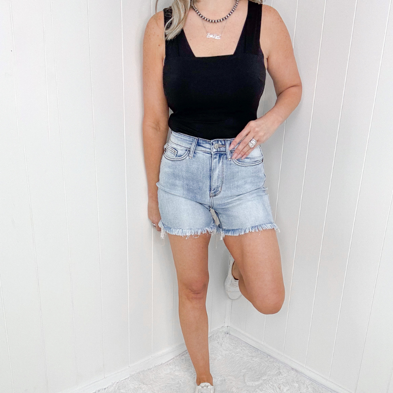 Judy Blue High Waist Frayed Hem Dad Shorts