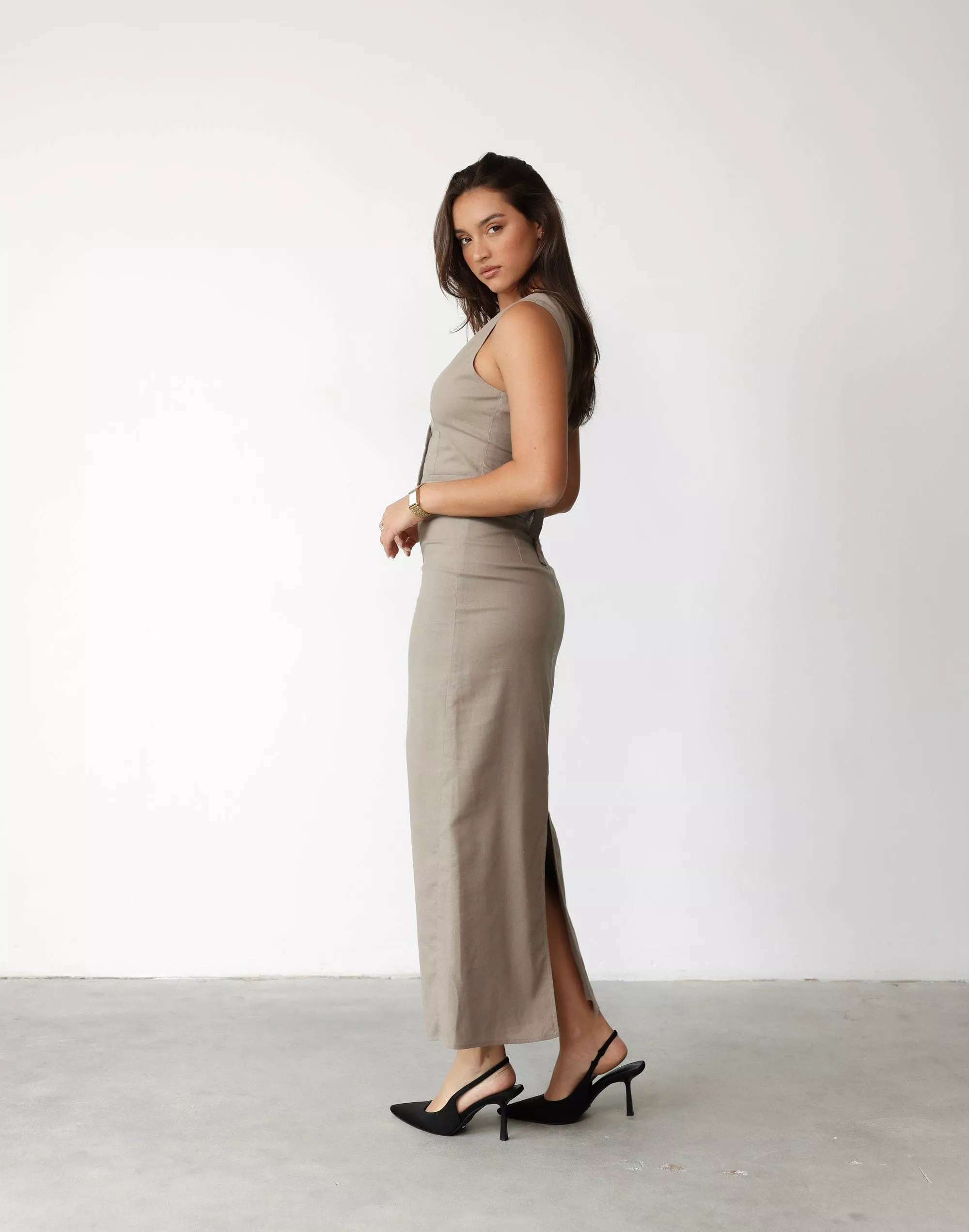 Keanna Linen Maxi Skirt - Stone - Best Price