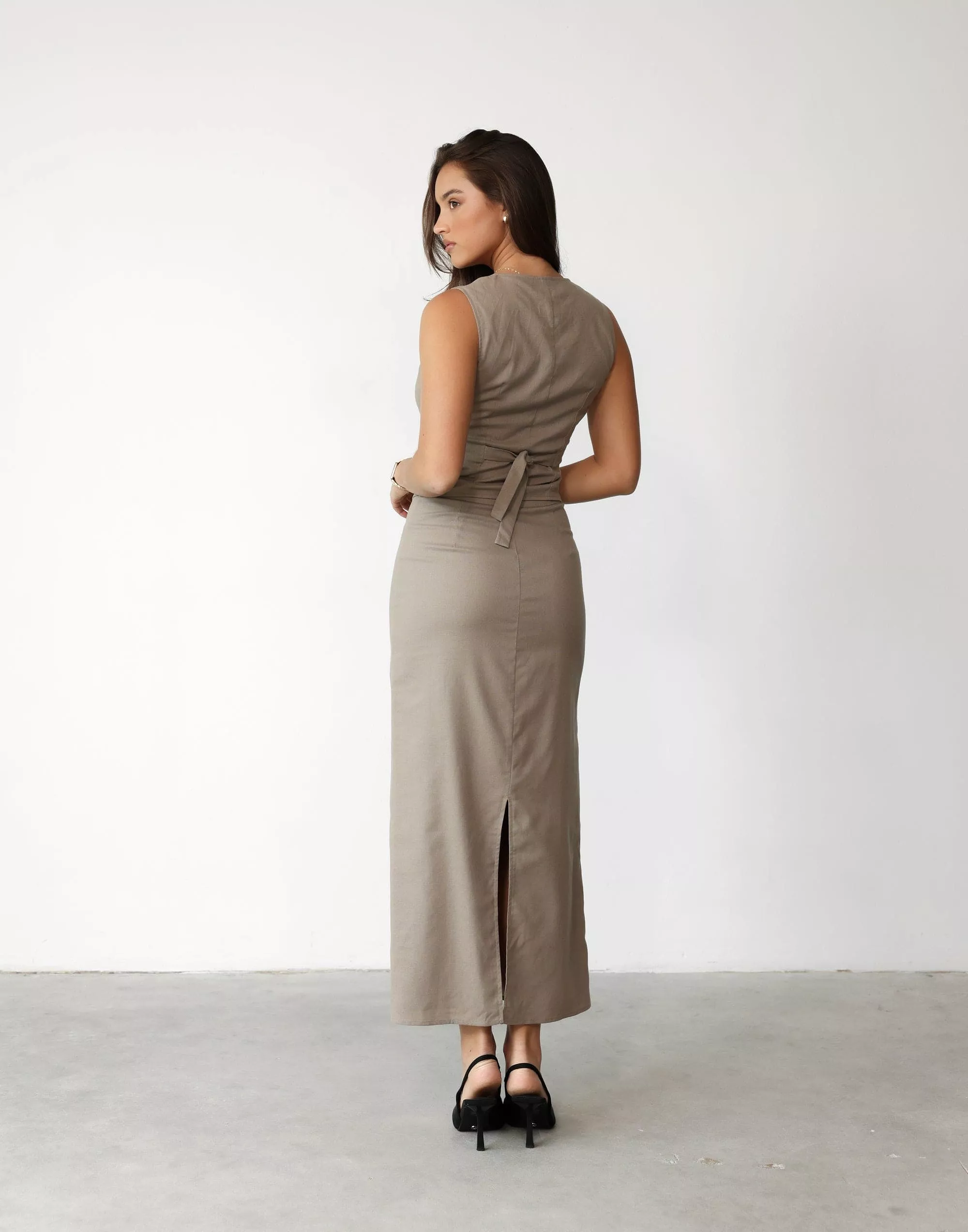 Keanna Linen Maxi Skirt - Stone - Best Price