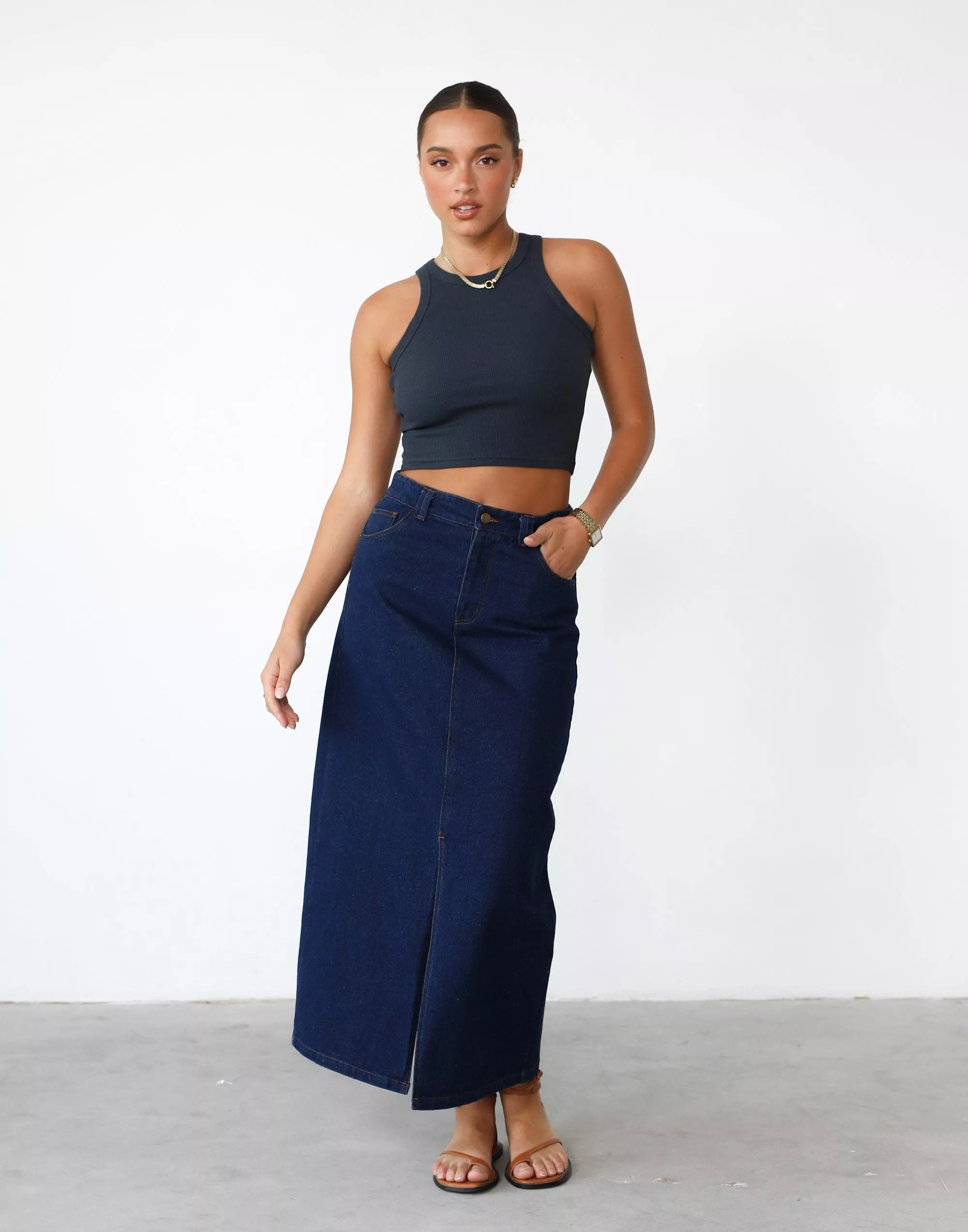 Kristie Denim Maxi Skirt - Dark Denim - Shop now!