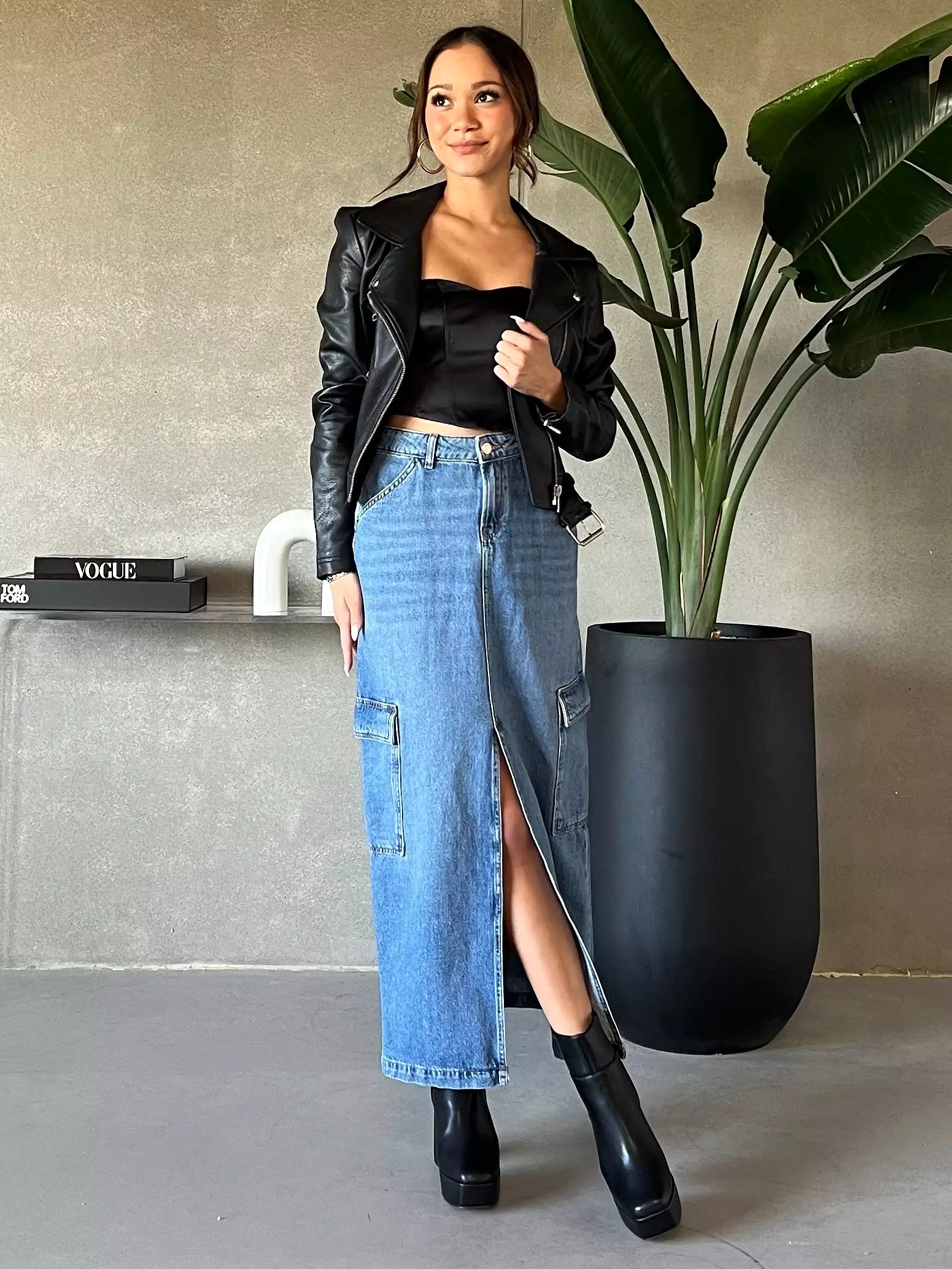 Laura Denim Cargo Maxi Skirt