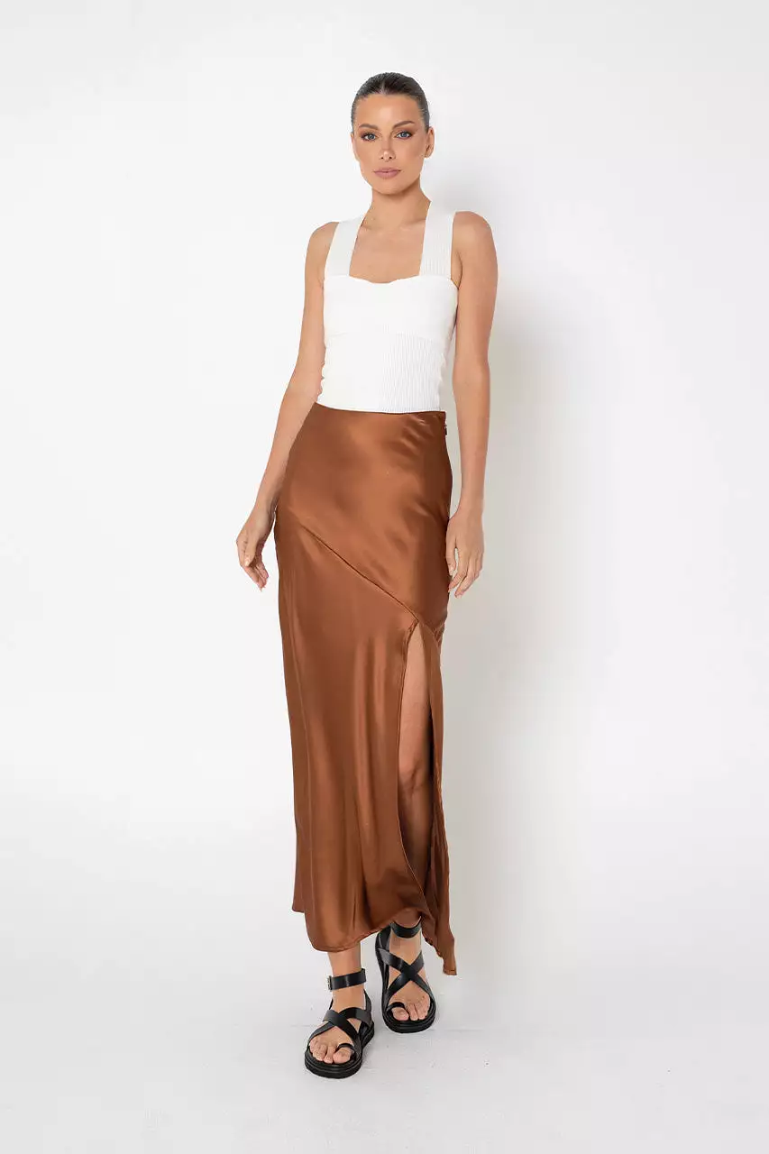 Layla Brown Midi Skirt | Shop Now