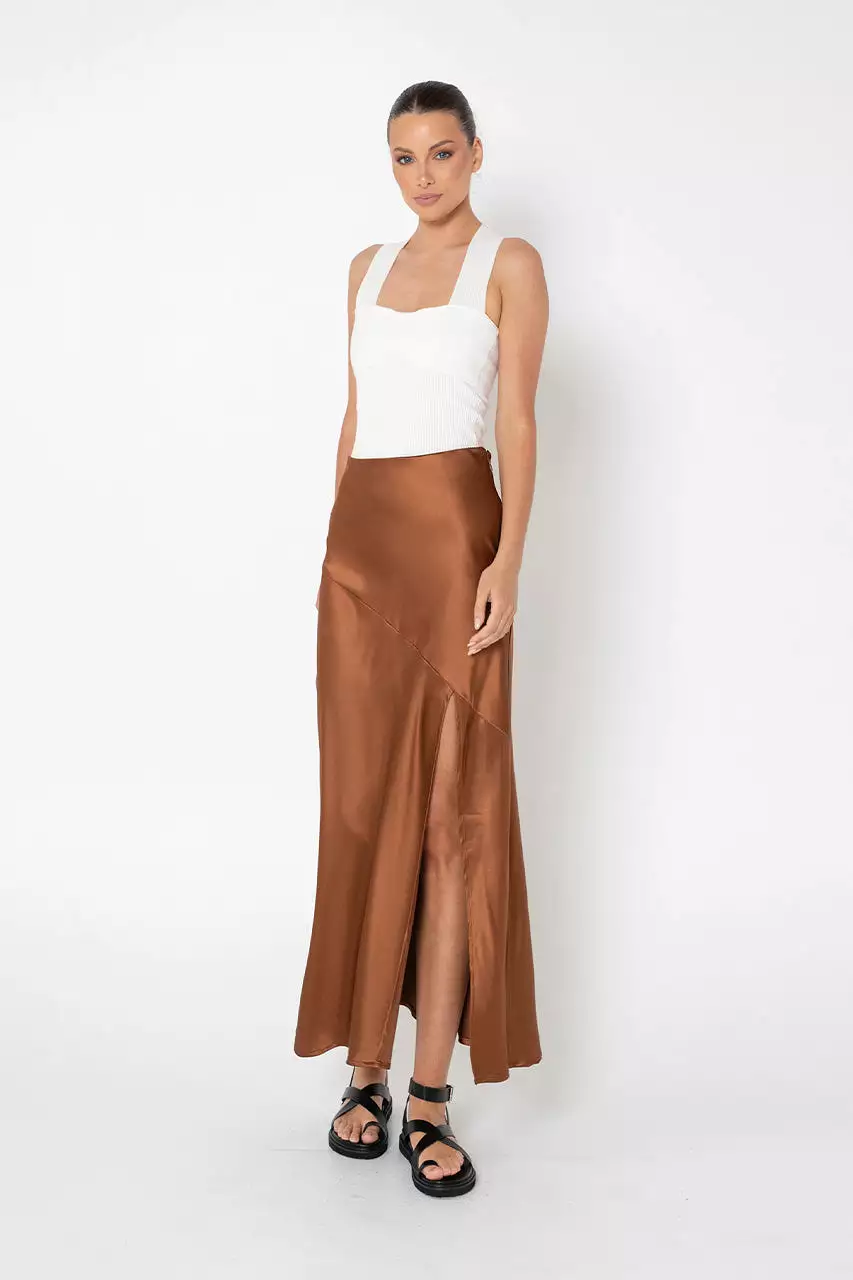 Layla Brown Midi Skirt | Shop Now