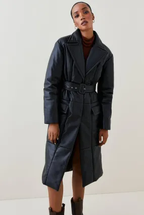 Leather Puffer belted trench coat Karen Millen - Karen Millen United States.