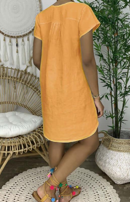 Linen Dress, Short Sleeve Cotton Dress