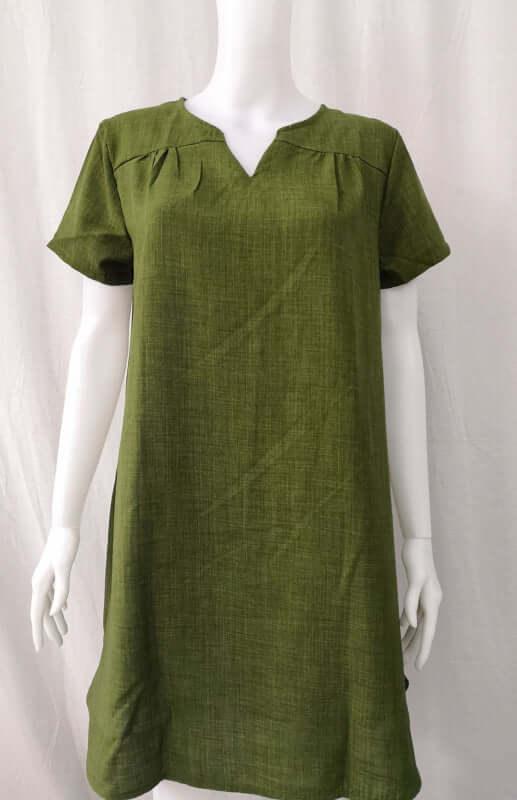 Linen Dress, Short Sleeve Cotton Dress