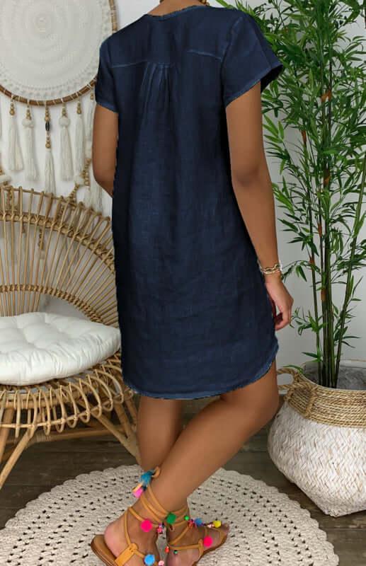 Linen Dress, Short Sleeve Cotton Dress