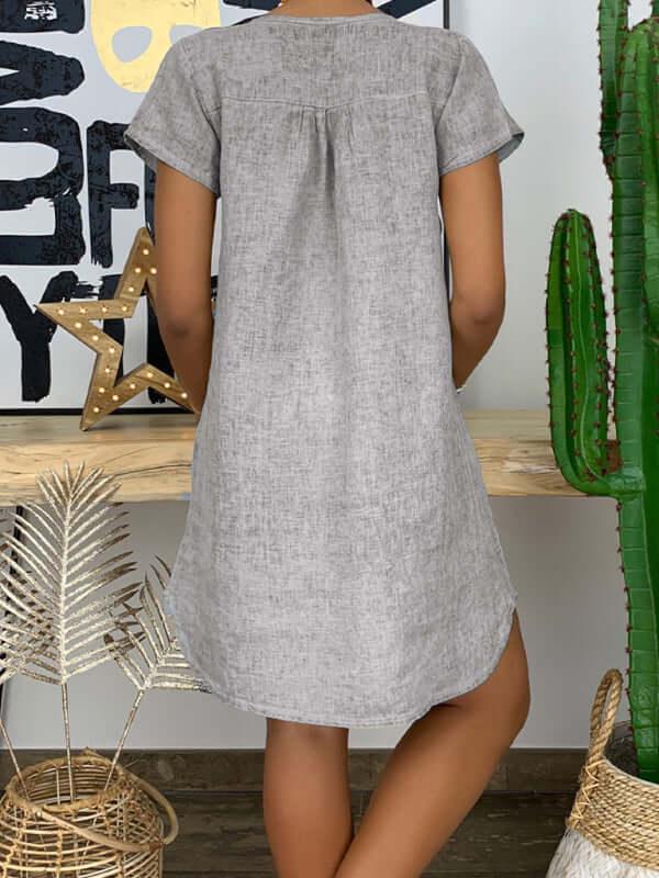 Linen Dress, Short Sleeve Cotton Dress