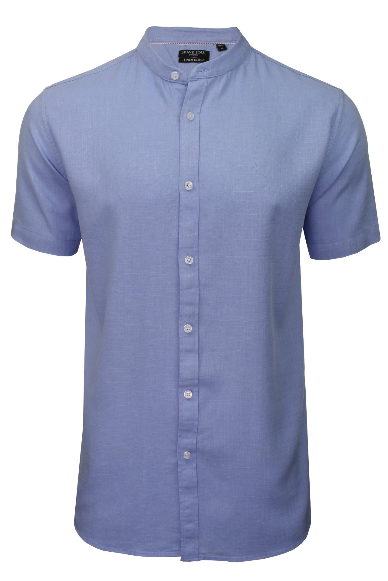 Linen Mix Grandad Shirt - Short Sleeved by Brave Soul Mens